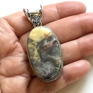 Bumble Bee Jasper Giant Gemstone Pendant , set in Silver.Handmade